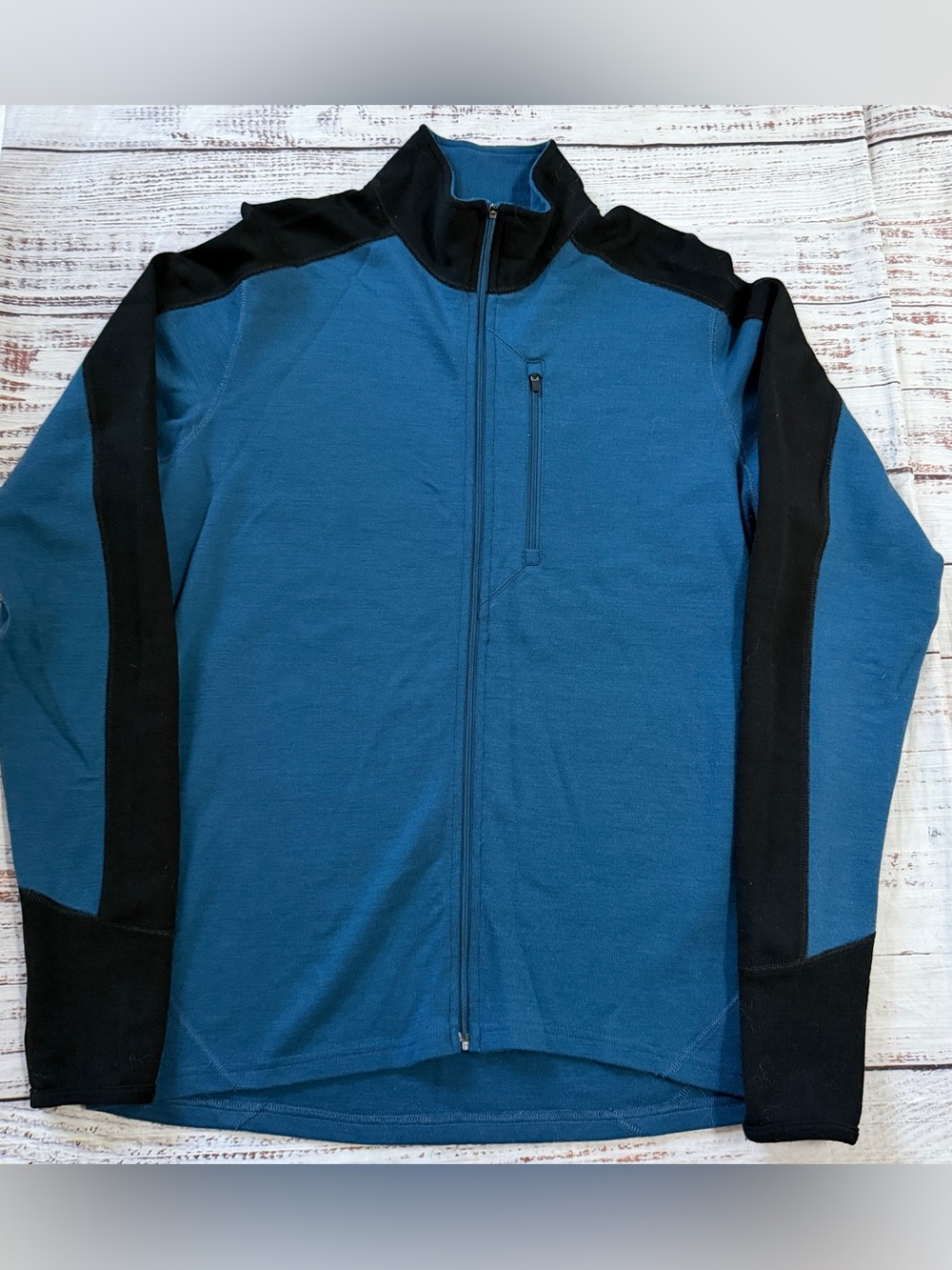 Ibex 100% Wool Full Zip Jacket Men’s Large Blue & Black NWOT